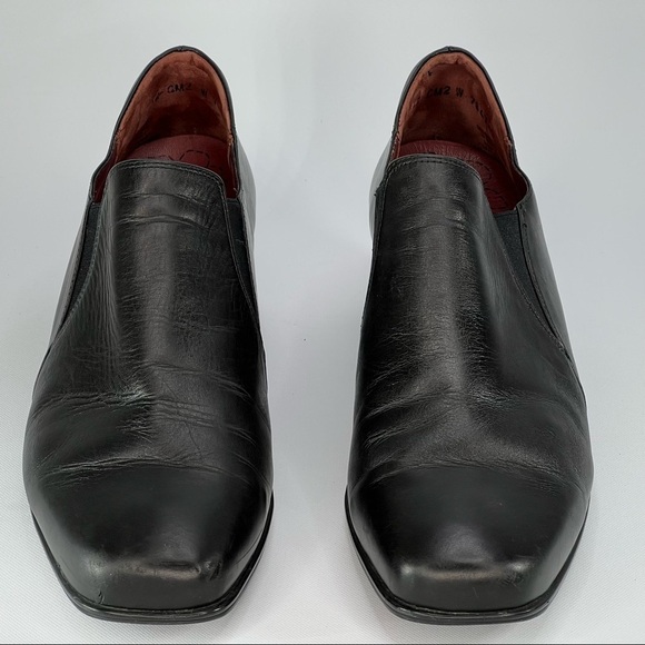 Kumfs Heels Ankle Boots Leather Black Slip Ons Black Comfy Dressy Office Career - Picture 3 of 16